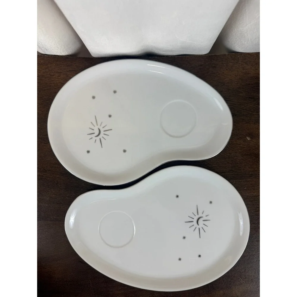 VTG PAIR (2) Aristocrat Arita Yaki MCM‎ 1950 Moon and Stars Design Snack Trays